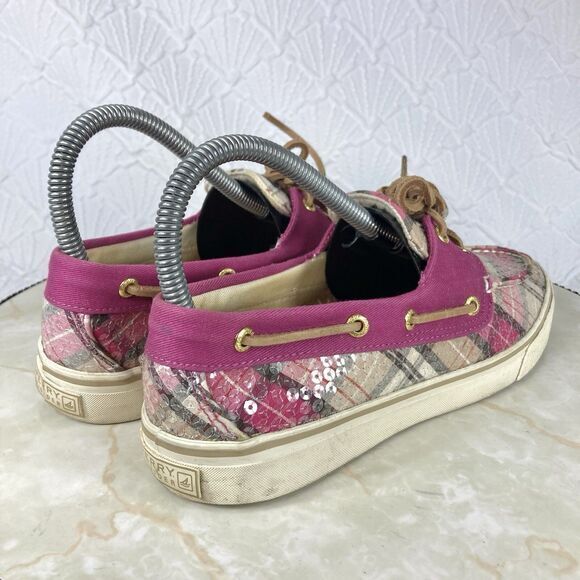 Sperry Shoes Women 6.5 Pink Gray Plaid Sequin Classic Casual Slip on Boat Loafer - Picture 9 of 12